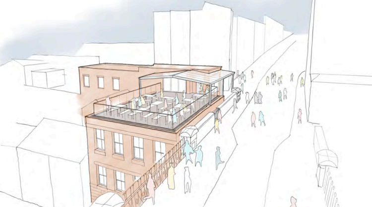 A proposal of what the new rooftop bar could look like. There are no proposed changes to the businesses in the floors below (Image via SMBC planning portal)