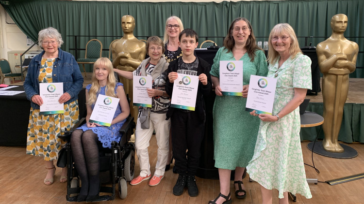 Former mayor Kay Wesley with the 2025 winners Ruth Benson, Dr Deborah Lawson, Lesley Turner, Jack Mead, Rebecca Franklin and Patti Pinto (Credit: CTC)