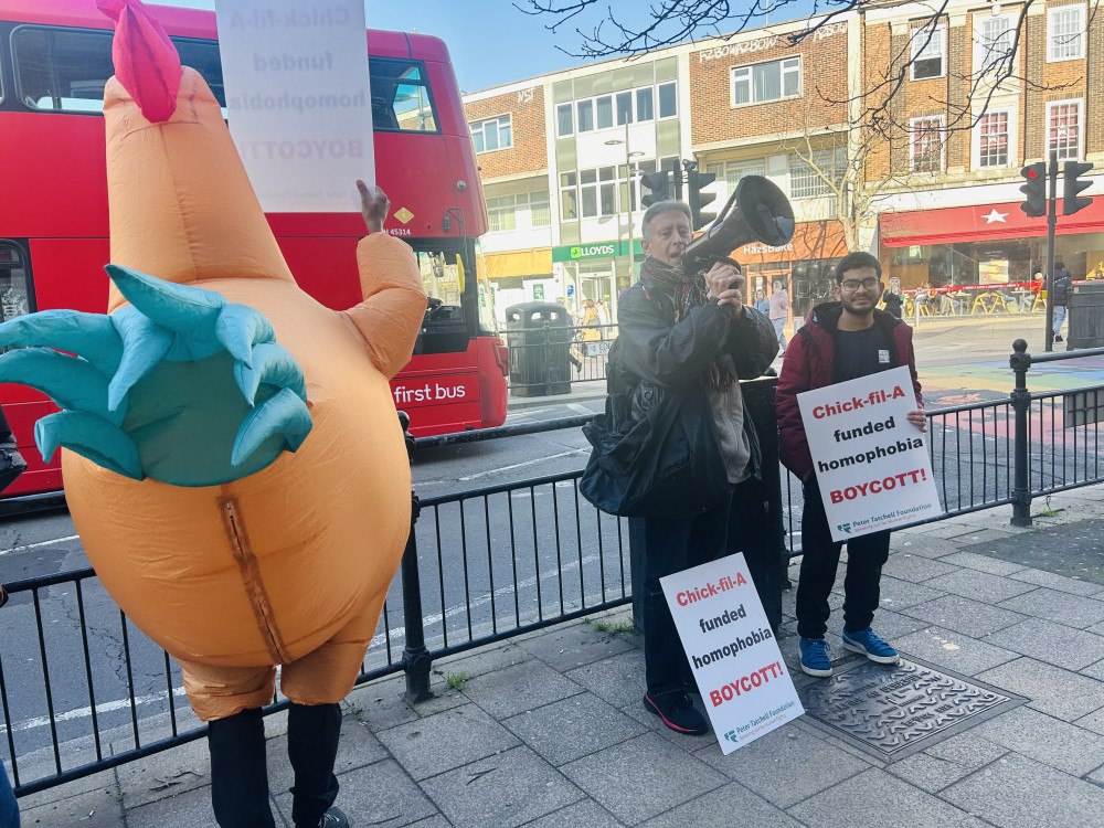 The Peter Tatchell Foundation protested at Thursday's opening  (Credit: Tilly O'Brien)