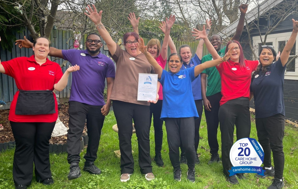 Team members from Four Ways in Leamington Spa celebrating the carehome.co.uk award (image via WCS Care)