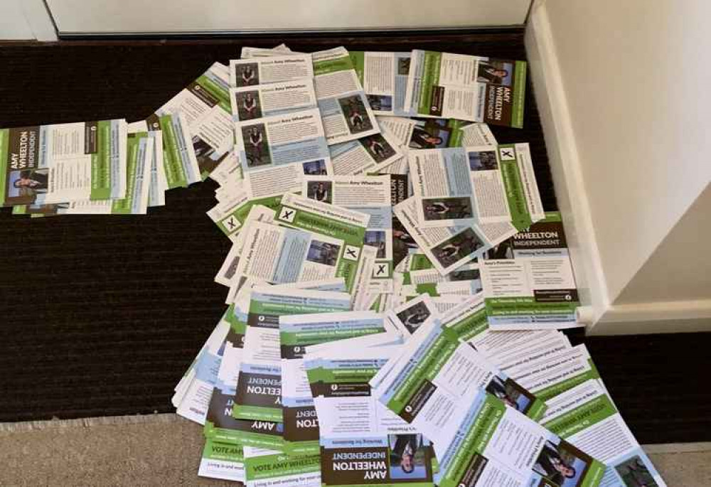The leaflets were 'dumped' at Cllr Stuart Swann's house in Castle Gresley The leaflets were 'dumped' at Cllr Stuart Swann's house in Castle Gresley