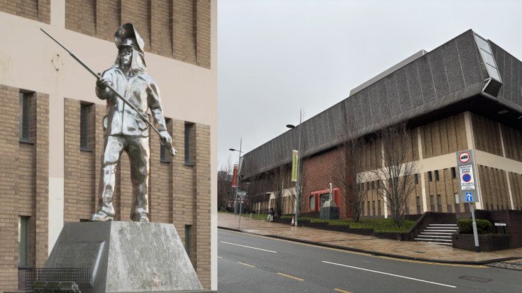 Steel Man is set to be moved from its current location outside The Potteries Museum and Art Gallery (images via Stoke-on-Trent City Council and Nub News)