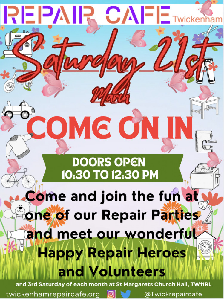 Twickenham Repair Cafe Saturday 21st March