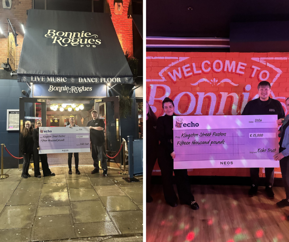 Bonnie Rogues and Circuit Kingston donated a cheque of £15,000 to Kingston Street Pastors (Credit: NEOS Hospitality)