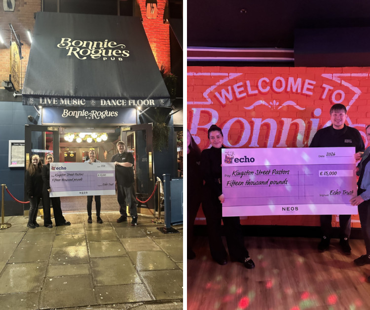 Bonnie Rogues and Circuit Kingston donated a cheque of £15,000 to Kingston Street Pastors (Credit: NEOS Hospitality)