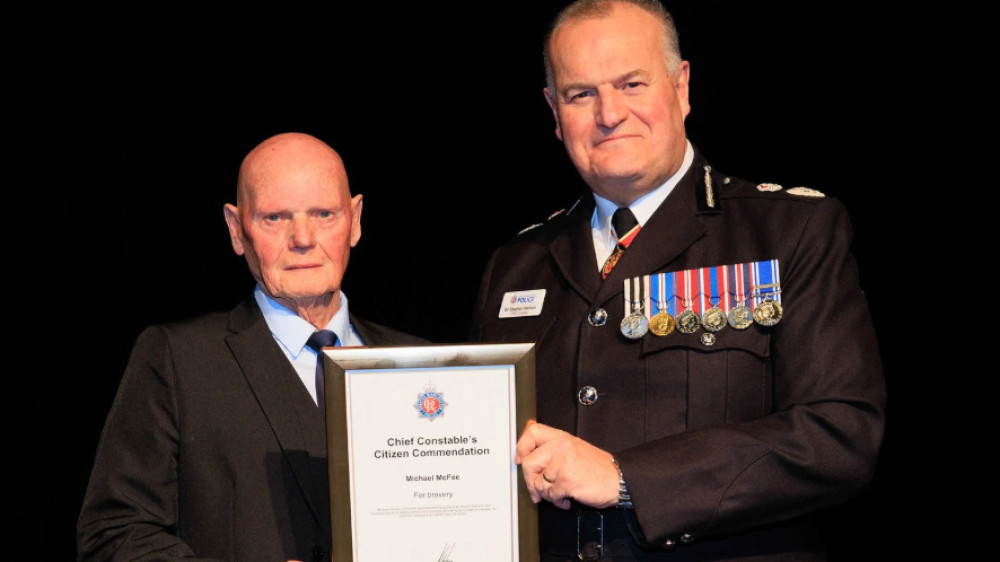 Mr Michael McPhee (left) with Chief Constable of Greater Manchester Police, Sir Stephen Watson QPM (Image - GMP)