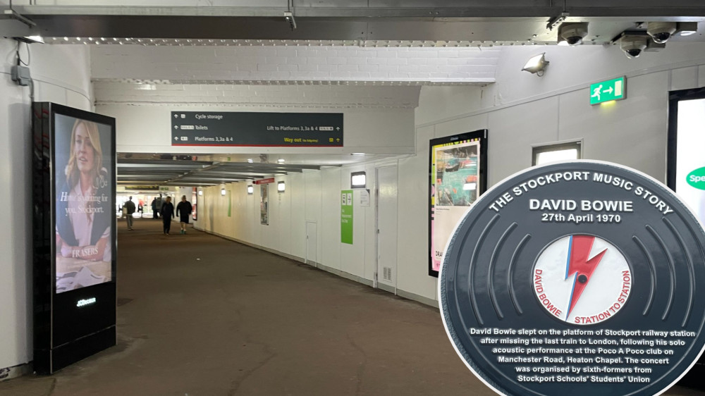 A new mural is being unveiled at Stockport railway station, celebrating the town's musical heritage since the 1960s (Images: main - Nub News / inset - Stockport Music Story)