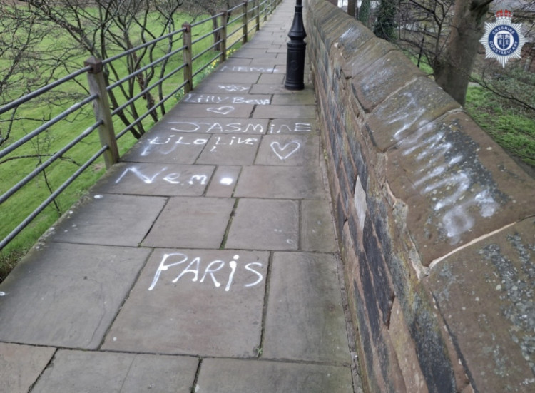 Further information has been uncovered in relation to vandalism on Chester's historic city walls (Image via: Cheshire Police)