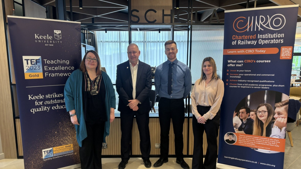 (Left to right) Lou Taylor-Murison and Professor Mark Ormerod OBE from Keele University, with Adam Fenton and Vicky Johndrow from CIRO (image via Keele)