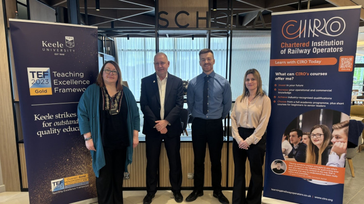 (Left to right) Lou Taylor-Murison and Professor Mark Ormerod OBE from Keele University, with Adam Fenton and Vicky Johndrow from CIRO (image via Keele)