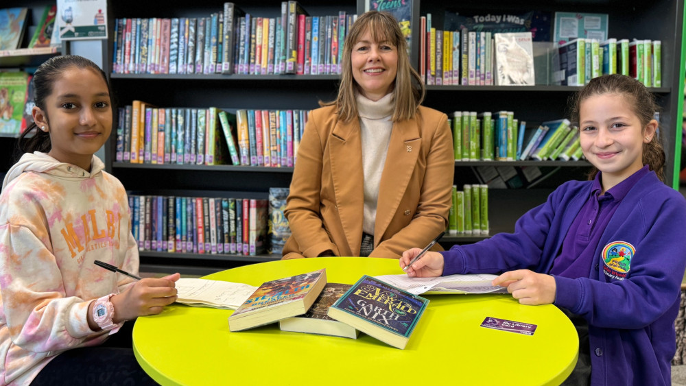 Hayley Coles with pupils from John Wheeldon Primary Academy (image via Staffordshire County Council)