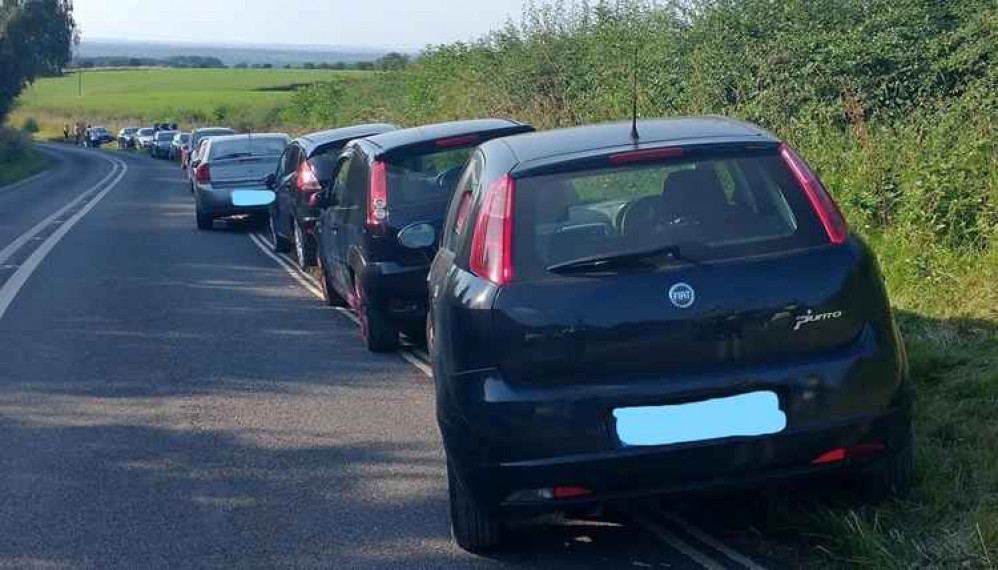 Drivers parked illegally on the grass verges outside Foremark Reservoir. Photos: Swadlincote SNT