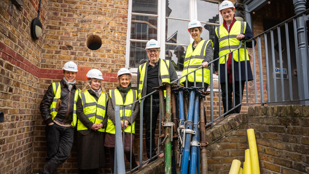 (Left to right) Freddie Fox, Emma Fielding, Niamh Cusack, Roger Allam, Julie Weston and Tom Littler at Orange Tree Theatre as the redevelopment project gets under way (credit: Alex Harvey-Brown).