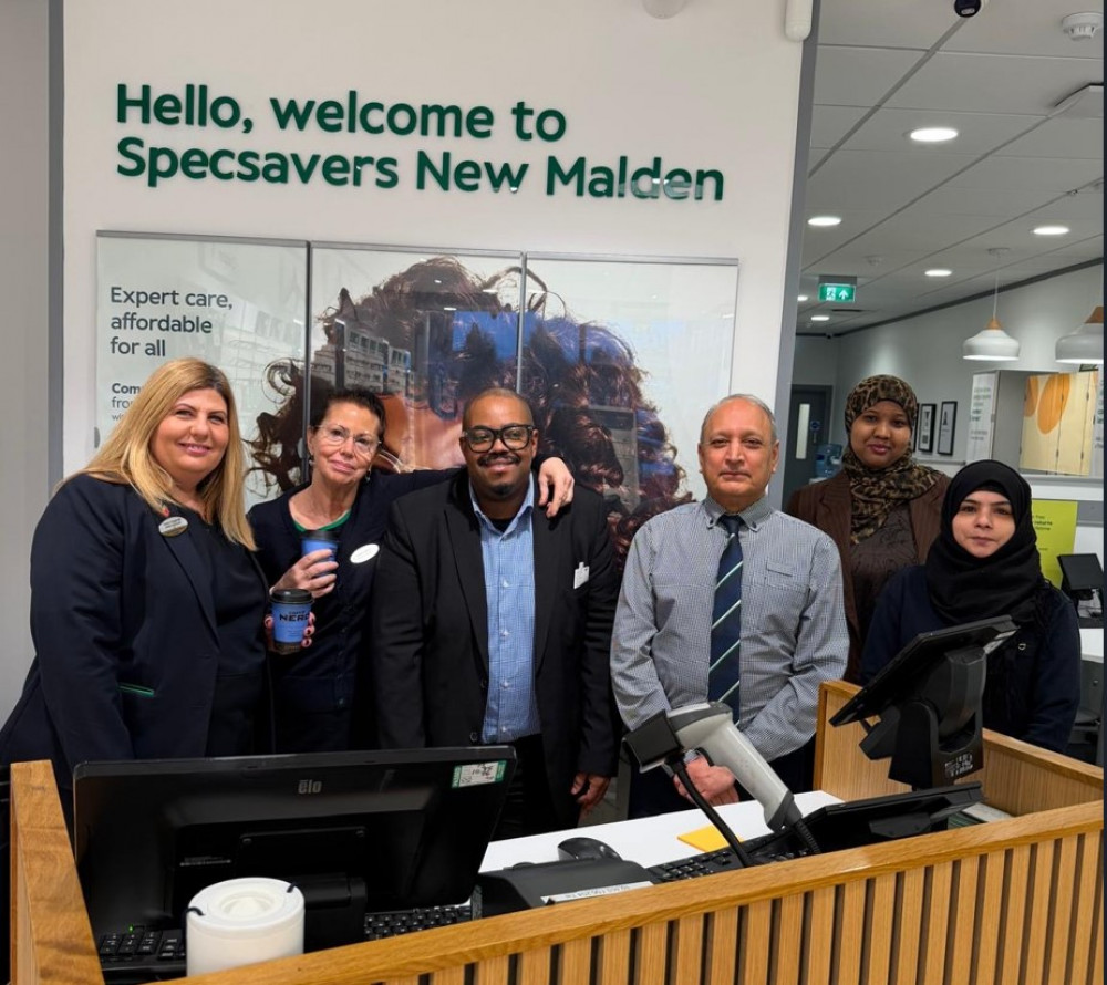 Left to right) Specsavers New Malden, Karen Fitzgerald, Store Supervisor, Janice Gibbs, Optical Assistant, Stephen Gilchirst, Optical Assistant, Sukchain Hampal, Optometrist, Tasniim Abdishakur, Pre Registration Optometrist and Aisha Rasool, Trainee Dispensing Optician (Image supplied)