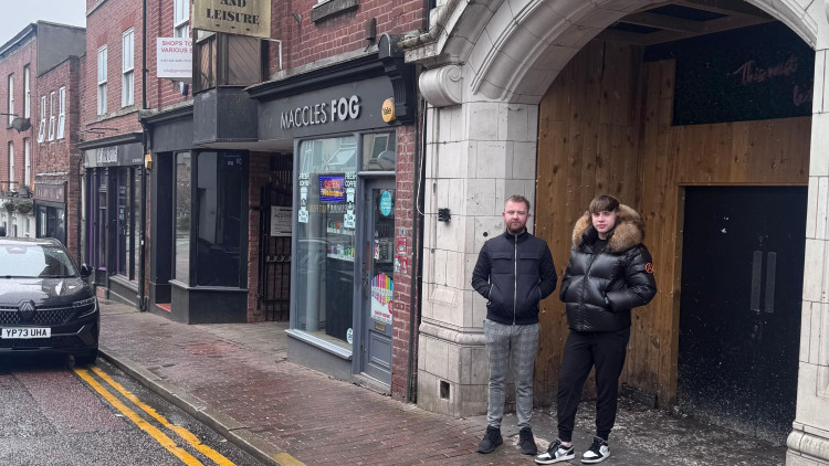 Business partner Jack Bellis and Kyle Frost-Morgan outside the former Majestic Cinema in Macclesfield (Credit: Supplied)