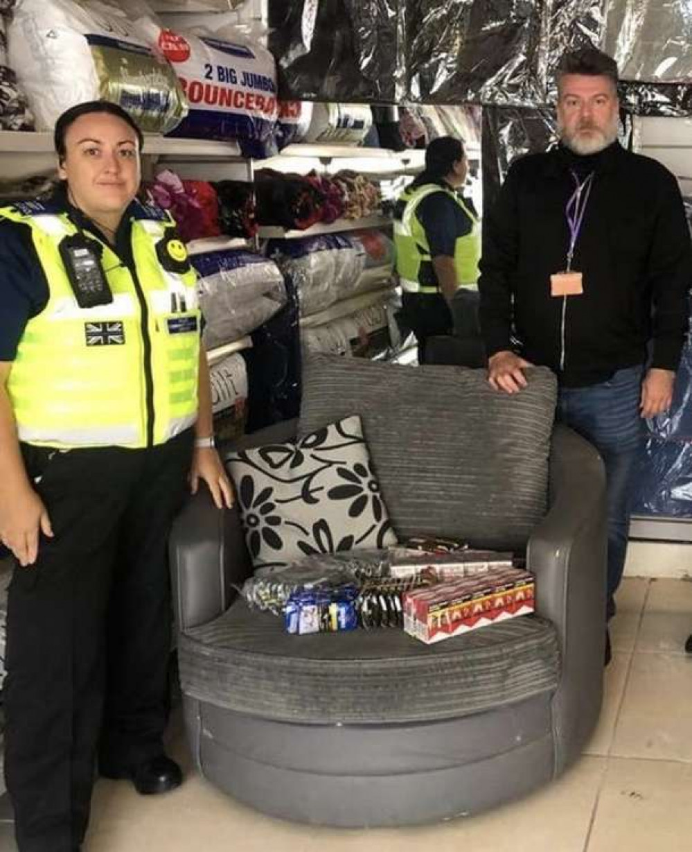 The illegal tobacco was found concealed in a chair. Photos: Swadlincote SNT