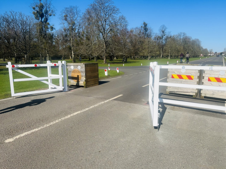 Steel gates have replaced the wood box planters at either end of the vehicle restricted length of Chestnut Avenue at Bushy Park (Credit: Tilly O'Brien)