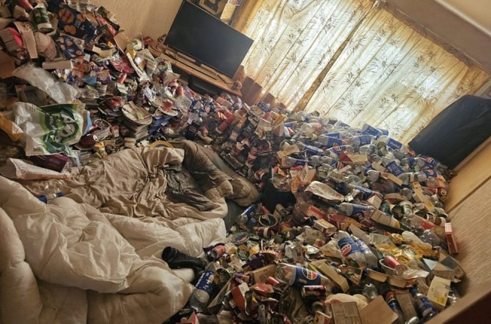 A tenant from hell littered their South Cheshire social housing property with over 3,000 Pepsi bottles stacked up higher than the furniture (Photo: SWNS).