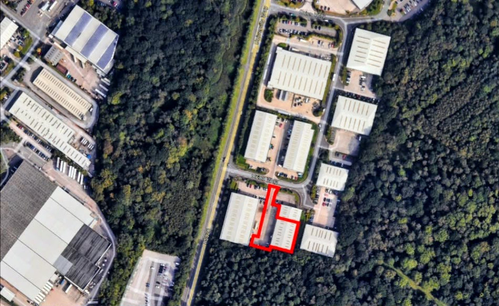 An aerial view of the Orion Park site, with the proposed padel development highlighted in red (Photo CEC Planning).