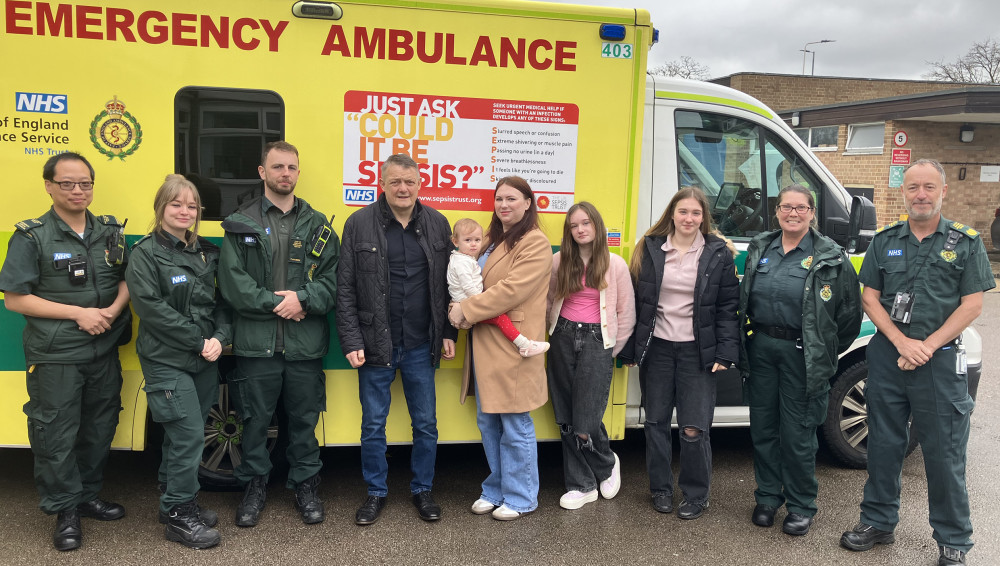 Ken Christy, joined by his partner Gemma and their daughter Grace, visited Basildon Ambulance Station to thank the ambulance crew who saved his life.