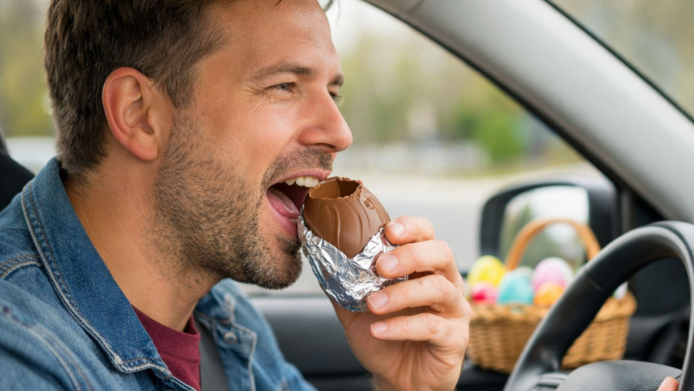 Eating at the wheel increases the chance of a crash. (image via Swansway Motor Group)