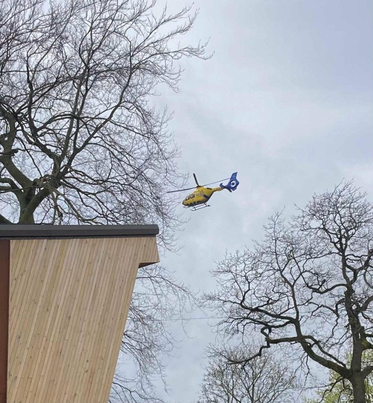 The air ambulance taking off from Milton Park in Alsager today. (Photo: Rachel White) 