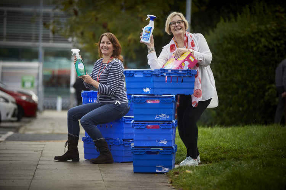 Volunteers Ann Deavall and Pia Baxter with the delivery of items from David Wilson Homes