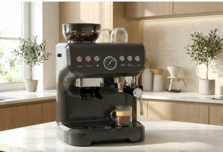 15-Bar Espresso Coffee Machine with Integrated Grinder & Steamer