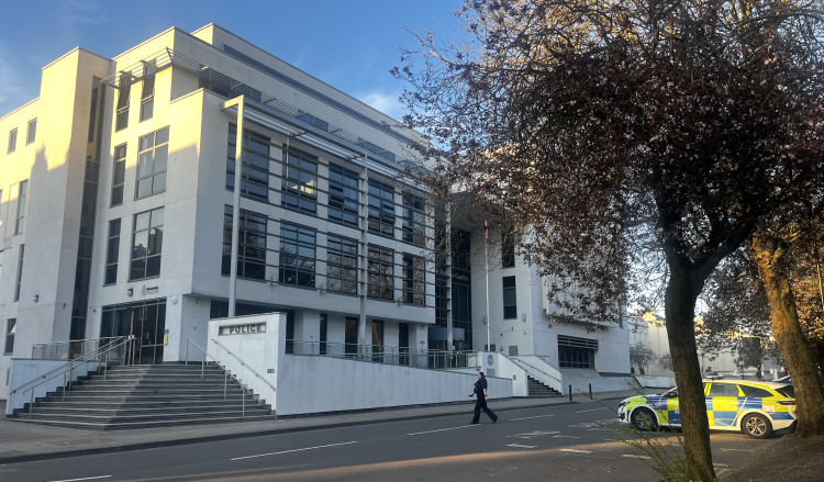 A 54-year-old man was charged with criminal damage after CCTV captured him relieving himself outside Leamington Police Station on March 22 (image via Nub News) 