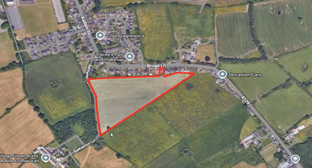 The proposed 75-home application site off Broad Lane at Nantwich (Photo: Google).