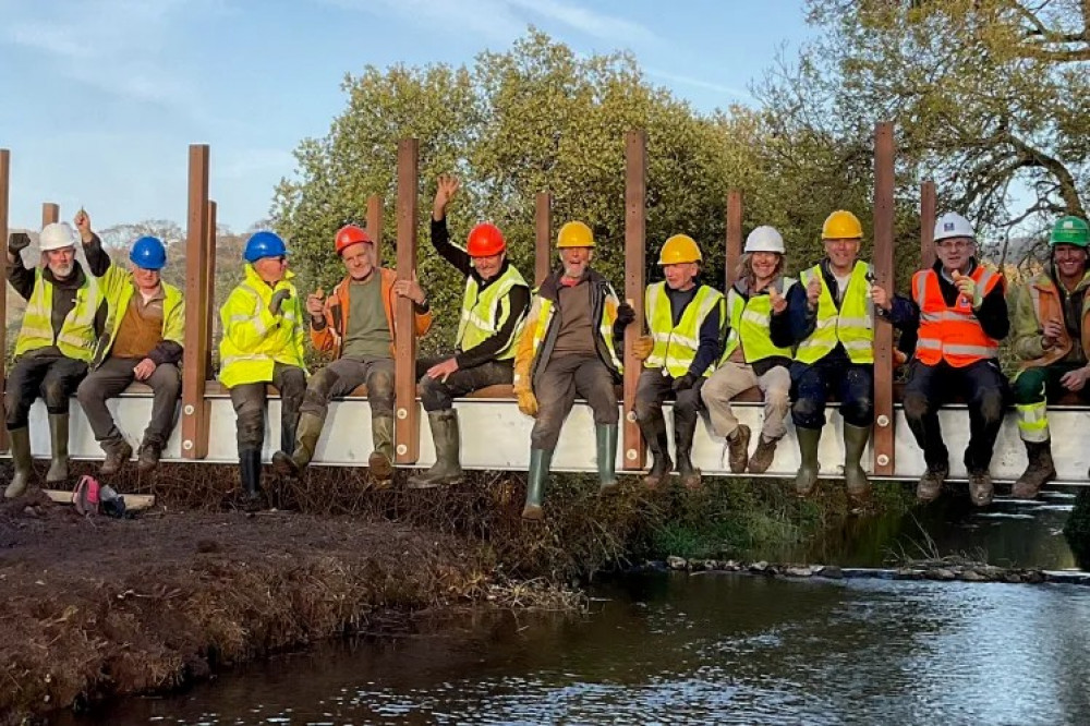 Local volunteers completing a new bridge for the Somerset Circle over the Yeo in November