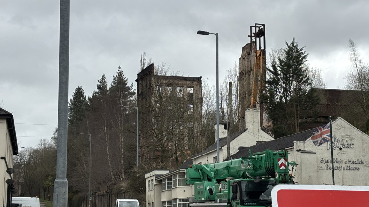 The Grade II listed former silk mill was demolished following the major blaze at the weekend (image via Nub News)