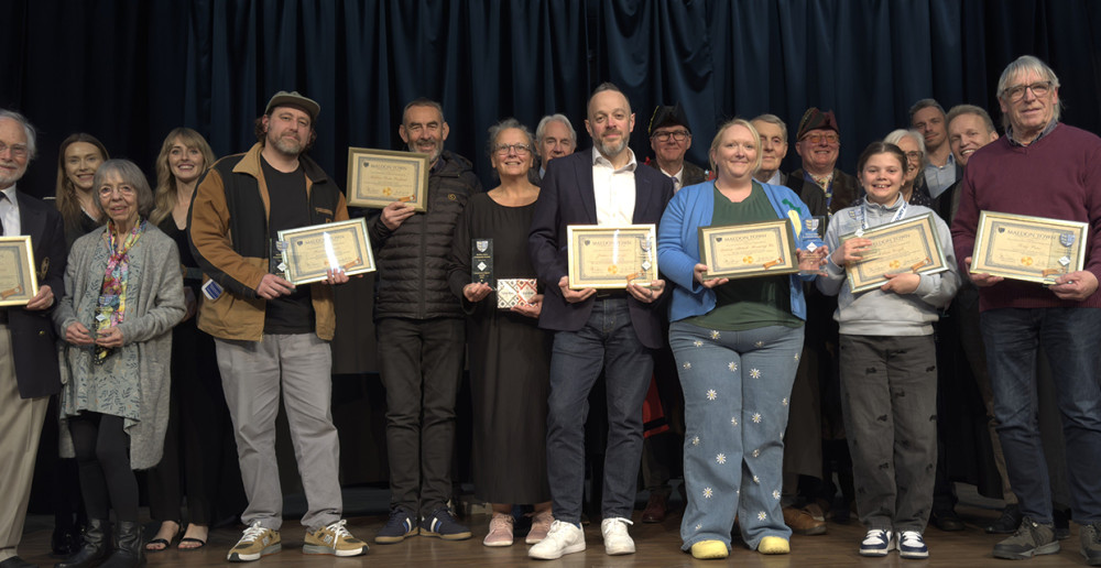 This year’s award winners with the Town Mayor, representatives from Maldon Town Council and representatives from sponsor, Maldon® Salt Ltd. Winners’ pictured from left to right: John & Di Rogers, Howard Monks of Novel Sounds, Bob Gear & Michelle Lamarre of Maldon Prom Parkrun, James Degiorgio, Amy Morris of Datum Attitude Brewery, Lilian Gough, Dorreen Linton, and Tony Price.