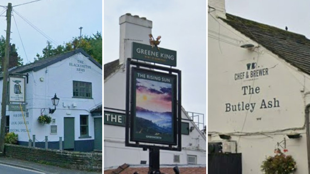 The Blacksmiths Arms, Rising Sun and Butley Ash pubs in and around Macclesfield (Credit: Google Maps)