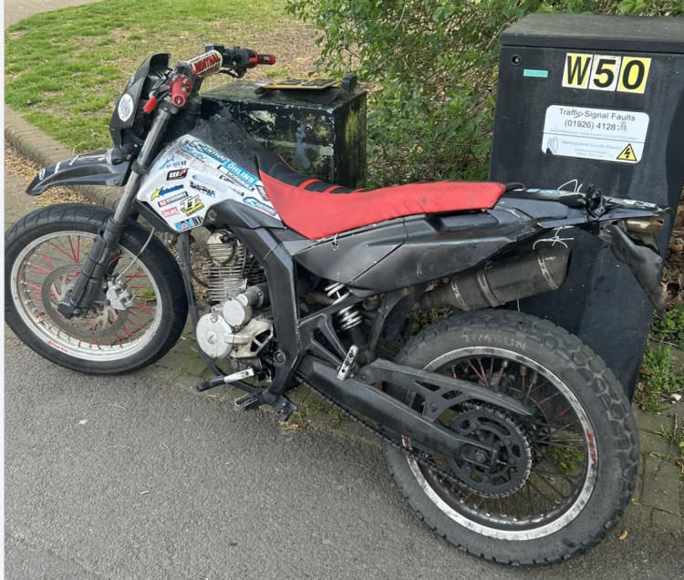 A motorbike linked to antisocial behavior in Leamington was seized after an officer caught the rider revving aimlessly, following local complaints (image via Leamington Police) 