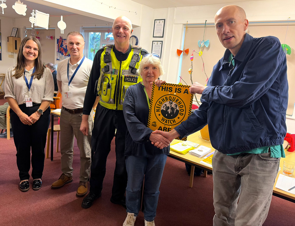 Pictured at the Neighbourhood Watch meeting are, from the left, cybercrime expert Issy Corby, Paul Johnson from Avon and Somerset Constabulary, PC Darren Pearson, Jules Tressider and Nick Southwell