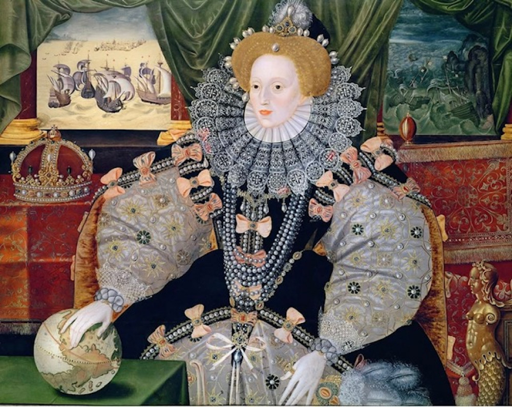 The Armada Portrait of Queen Elizabeth formerly attributed to George Gower (credit: Woburn Abbey/Wikimedia Commons).