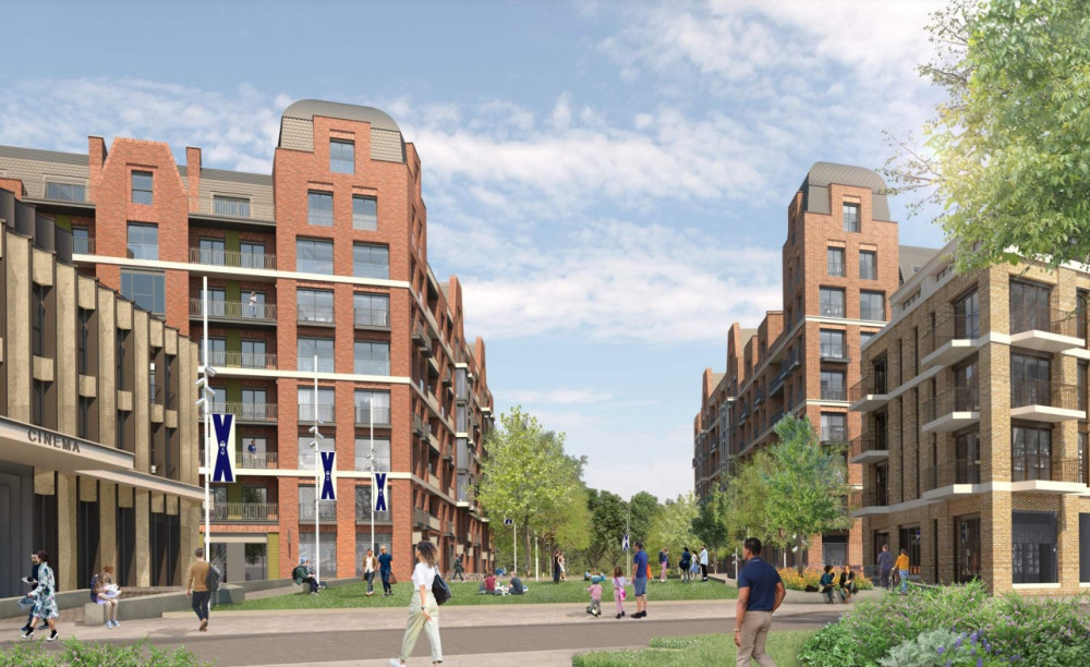 CGI of the revised scheme for the former Stag Brewery site in Mortlake. (Credit: Reselton Properties Limited/Squire and Partners, provided in Richmond Council Planning Documents)