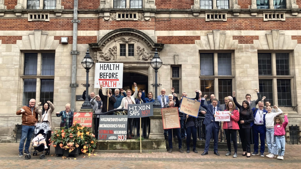 Hixon Residents With Councillors And MP Sir Gavin Williamson Outside County Buildings (image via Staffordshire County Council)