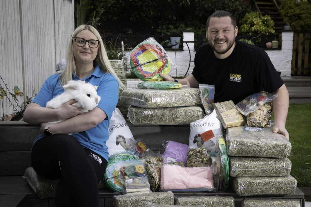 Lock Stock Self Storage Site Manager, Richard Warner, with Chair of trustees at Rabbit Rescue North West, Jess Wood (Photo: Supplied).