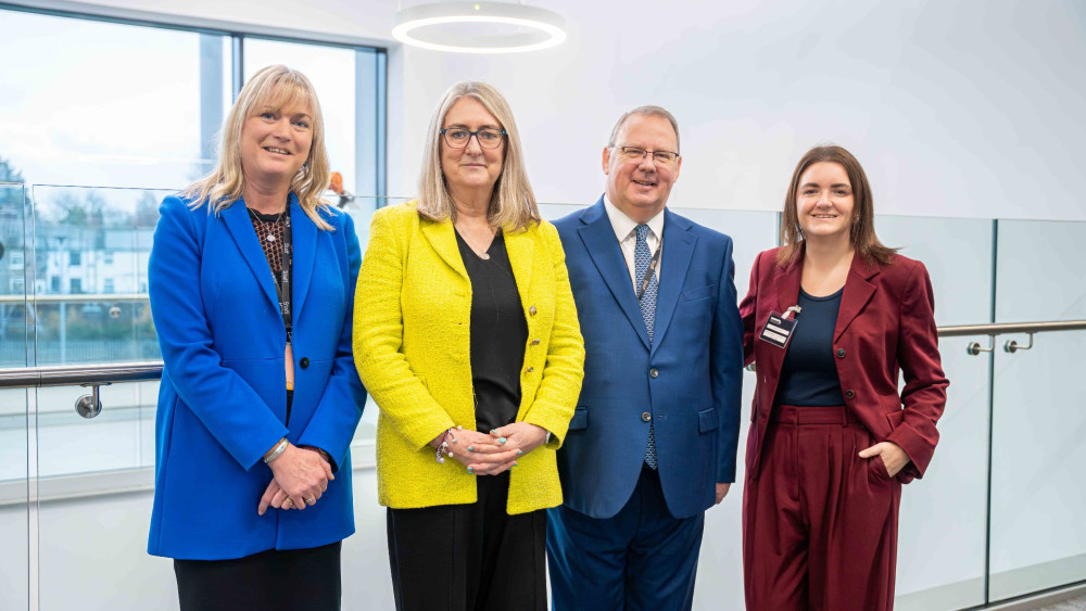 Left to right: NSCG Vice Principal Georgina Barnard, Skills Minister Jacqui Smith, NSCG Principal & Chief Executive Craig Hodgson and Stafford MP Leigh Ingham (image via NSCG)