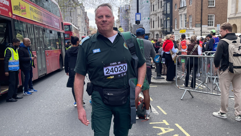 Chris Newman has finished his third ever London Half Marathon, raising money for the London Ambulance Charity (credit: Christopher Newman/JustGiving).