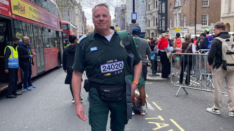 Chris Newman has finished his third ever London Half Marathon, raising money for the London Ambulance Charity (credit: Christopher Newman/JustGiving).