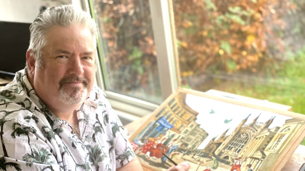 Wells artist Mike Jackson, known to many through Wells Market and his colourful paintings, has died aged 63. (Supplied) 