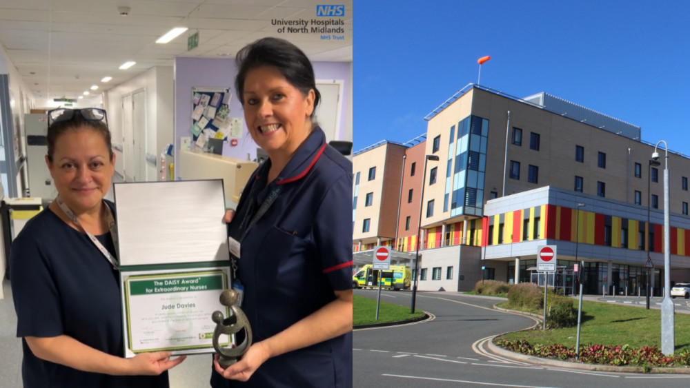 Jude Davies was presented with the award by UHNM chief nurse Ann-Marie Riley (images via UHNM)