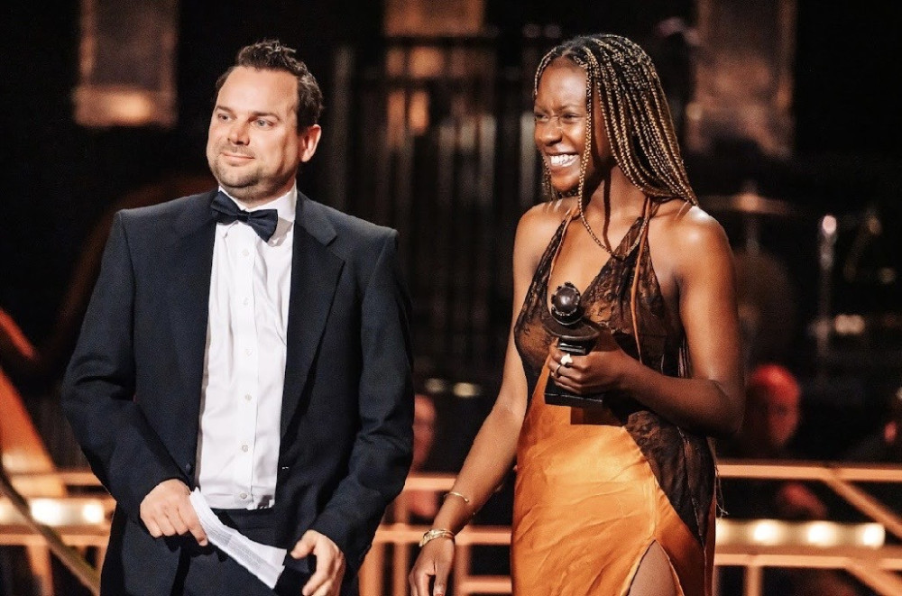 Christopher Hayden and Monique Touko accepting the award for Best Family Show (Credit: Rose Theatre)