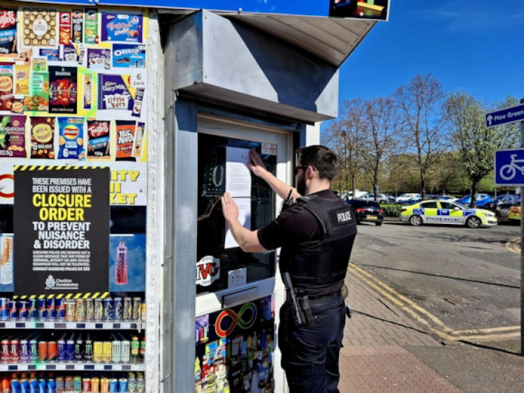 Infinity Mini Market, Market Street, has been handed a closure order for three months, granted at Warrington Magistrates’ Court on Thursday 16 April (Photo: Cheshire Police).