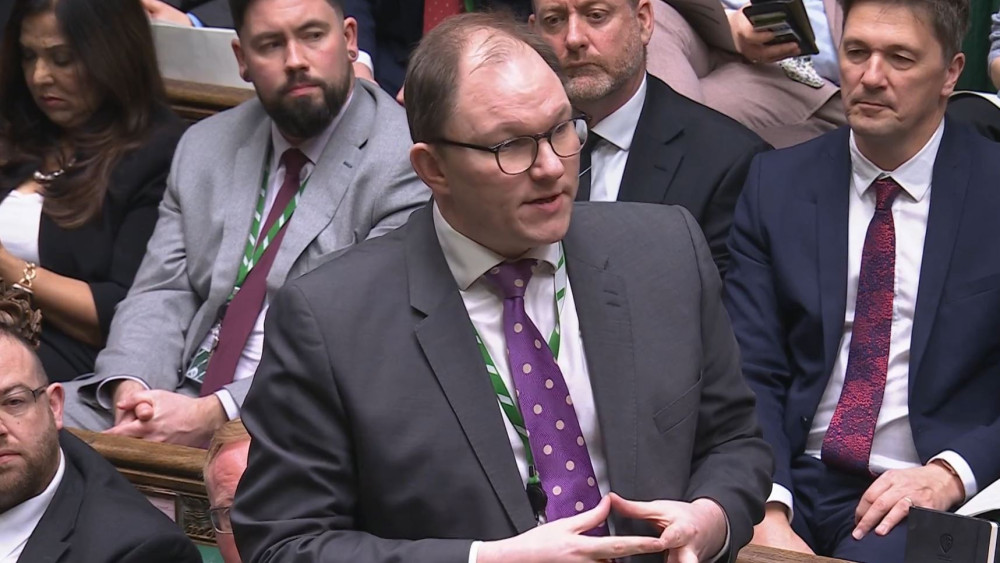 Stoke-on-Trent Central MP Gareth Snell during PMQs (image via parliamentlive.tv)