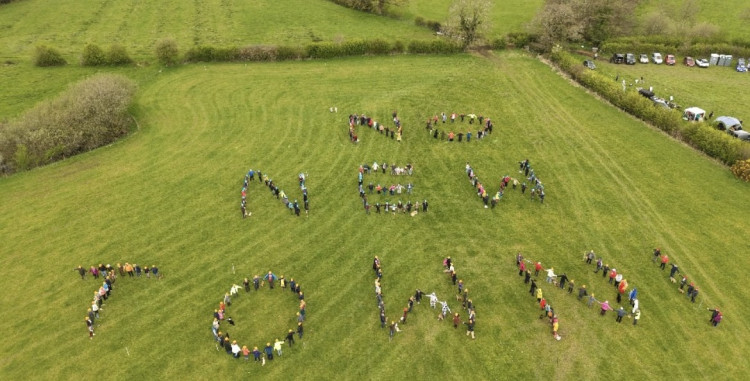 Adlington campaigners spelt out the words 'No New Town!' as they continue to oppose development in the area (Credit: Skyline Narratives)