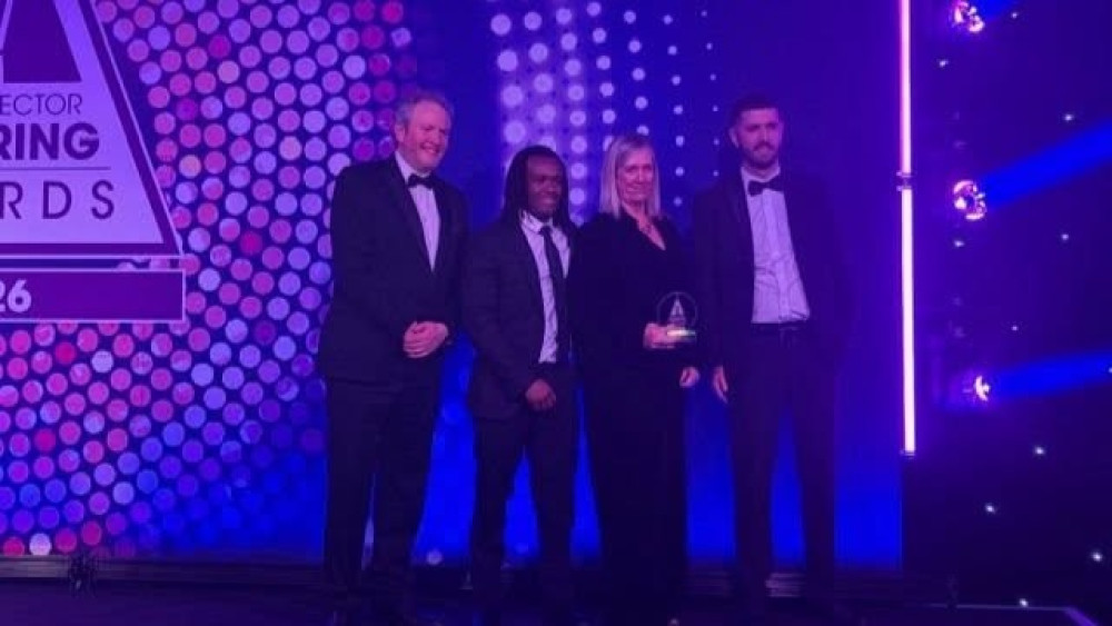 Catering team members receive PSC award from Miles Jupp (Image - Stockport NHSFT)